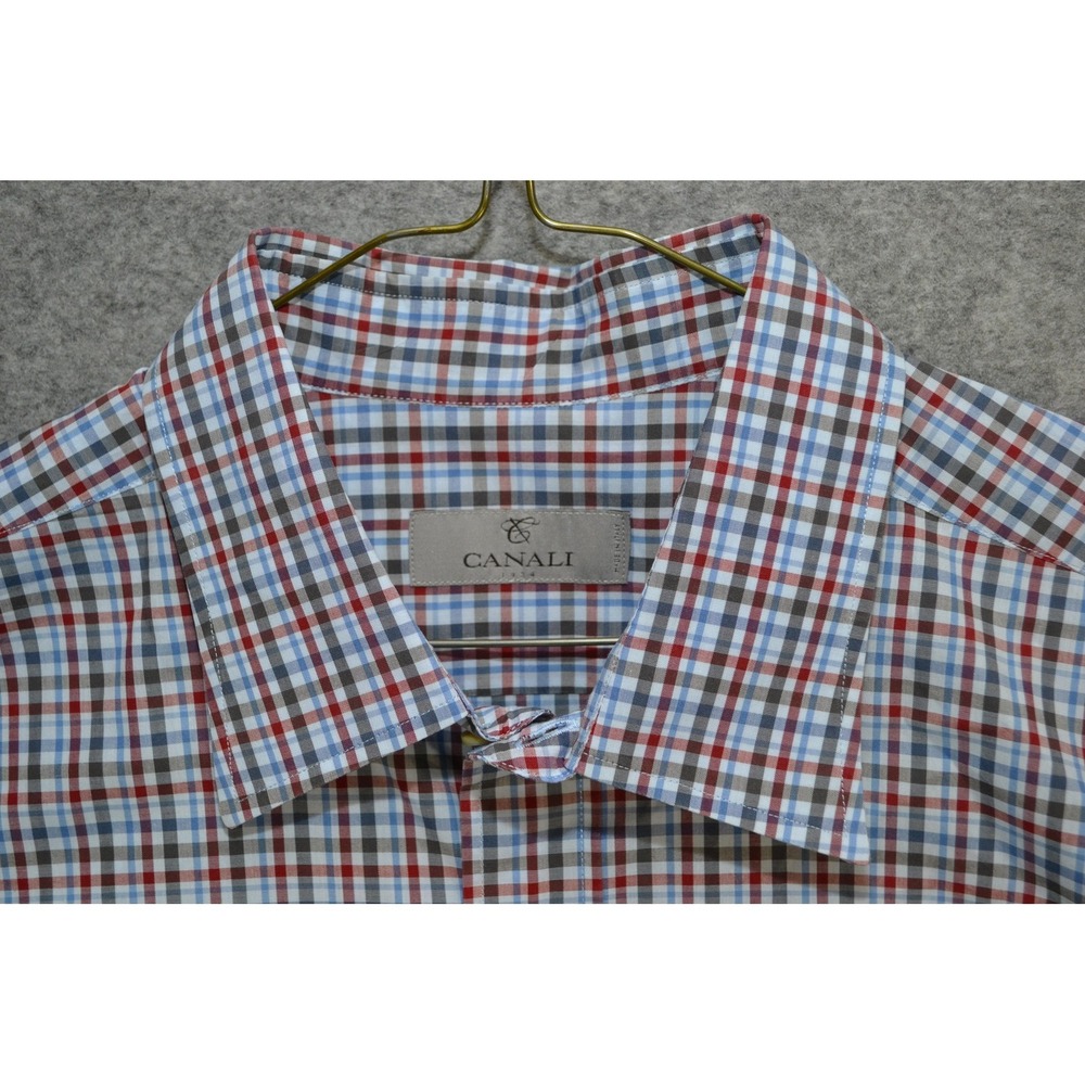 Canali 1934‎ Dress Shirt Mens XL Blue Red Check Long Sleeve Button Front Italy